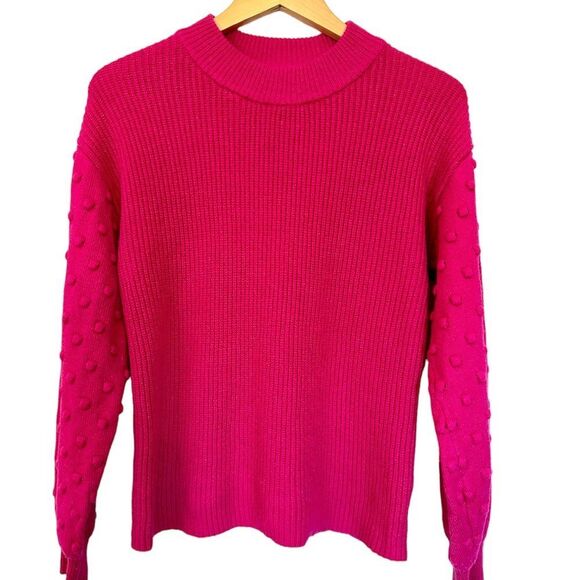 VINCE CAMUTO Pink Sweater Bobble Stitch Sleeve Knit Crew Neck Size M - Picture 6 of 12